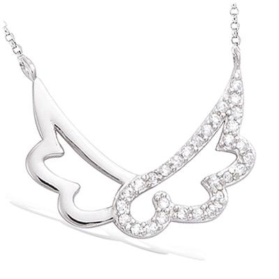[J8650] - Colar Prata 'As Asas de Anjo' branco prateado (ródio) - 20x15 mm