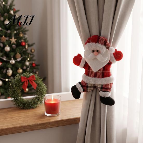 Playful Doll Curtain Buckles for Holiday 2Pcs Christmas Santa Tiebacks, Dancing Reindeer Holdders, Metal Clip Theme Holders Office Cute Bear Holdbacks