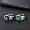 Retro Green Blue Crystal Rhinestone Ring For Men Classic Gothic Adjustable Open Ring Trendy Accessories Designer Zircon Gift