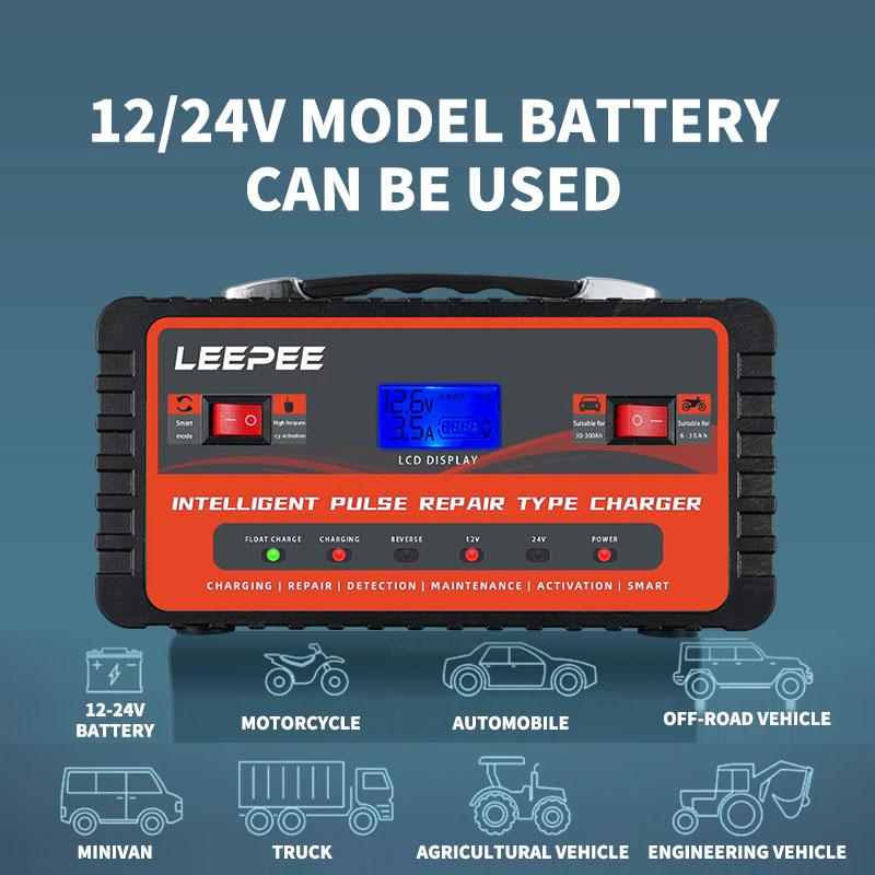 Car Battery Charger Overvoltage Protection Digital LCD Display 12V 24V 300Ah Intelligent Pulse Repair