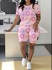 Butterfly European and American Women's Clothing Coconut Tree Printing T-Shirt Shorts Set Sports Suit