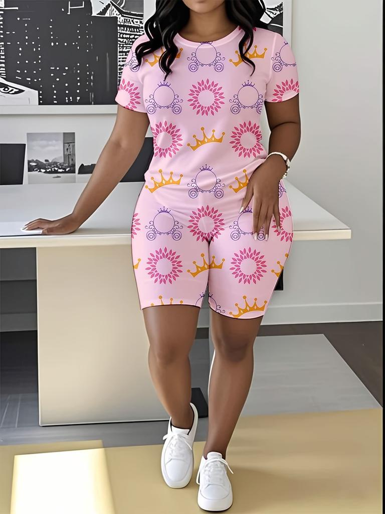 Butterfly European and American Women's Clothing Coconut Tree Printing T-Shirt Shorts Set Sports Suit