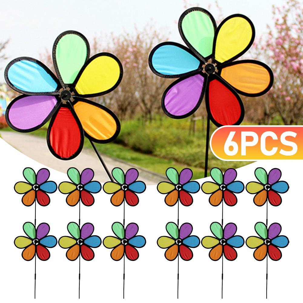 6pcs Flower Wind Spinner Outdoor Bird Repeller Windmill Spinners Birds Deterrent Colorful Rainbow Wind Catchers Garden Decor