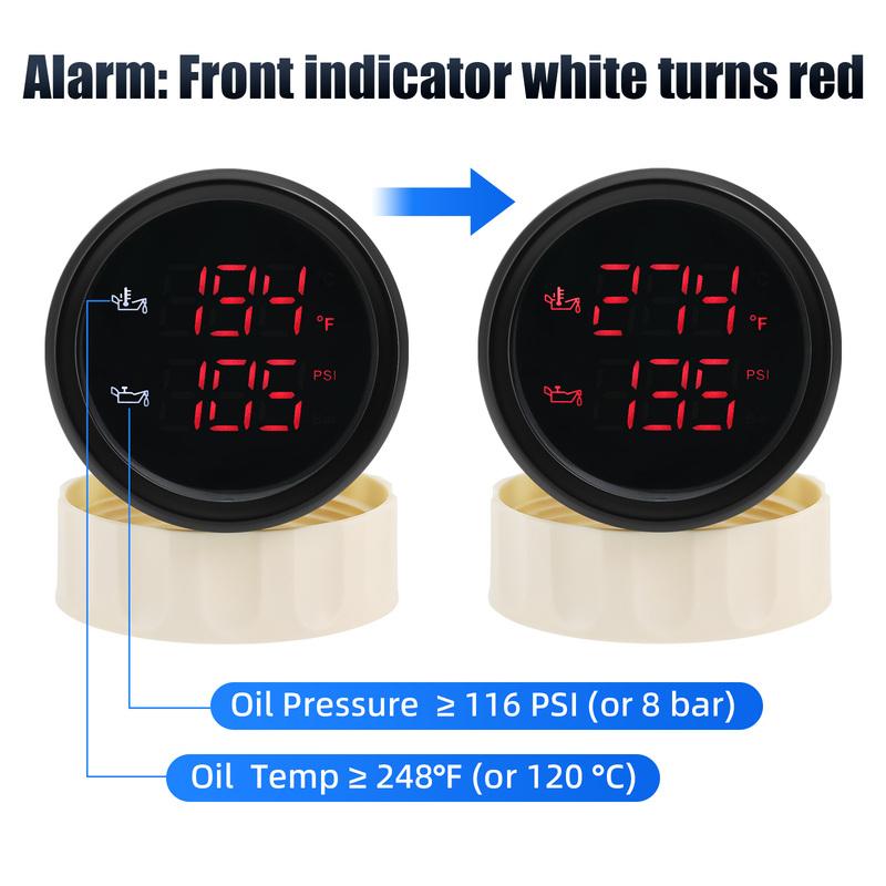50~150 Celsius Oil Temperature Gauge + 0-10 Bar Oil Pressure Gauge 2 IN 1 Car Gauge with Sensor Red backlight for 12v/24v