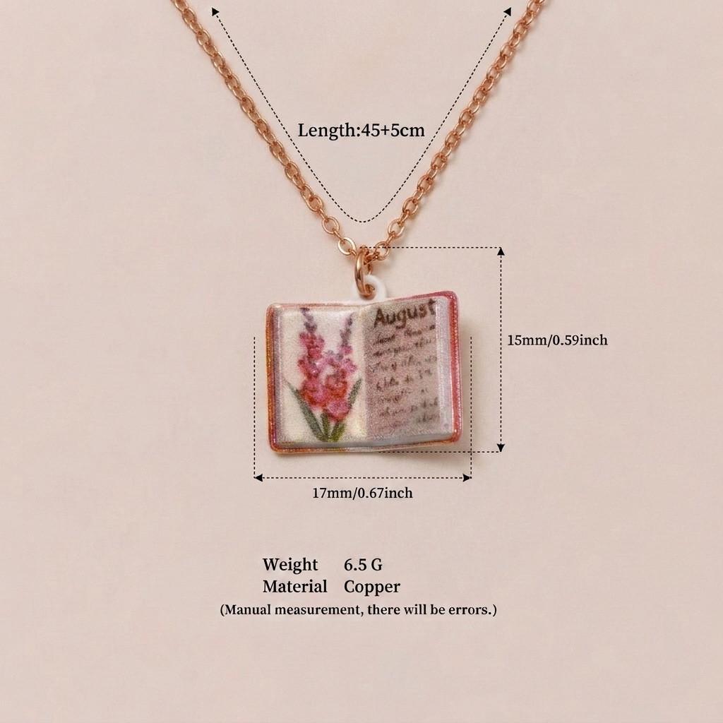 Retro Copper Heart Necklace For Ladies With Dainty Book Charm And Melodic Elements