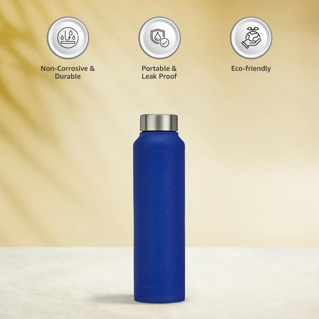 Stainless Steel Fridge Water Bottle | 1000 Ml | Textured Blue Finish (Set of 2)