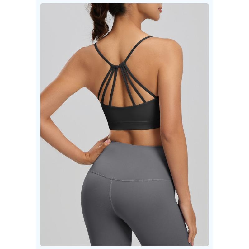 Women Thin Strap Shockproof Gather Beauty Back Sports Yoga Gym Fitness Bra
