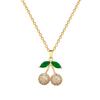 Green Leaf Cherry Necklace Earrings Set Light Luxury Slightly Inlaid Personalized Temperament Banquet Earrings Necklace Combination