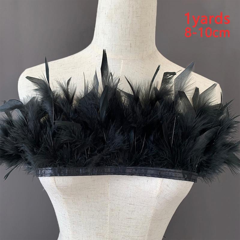 1Yard Feather 8-10cm Fringe Strip For Sewing Turkey Crafts Party 0.91Meter/Pack Bulk Blue Black White Ribbon Long Clothing Trim