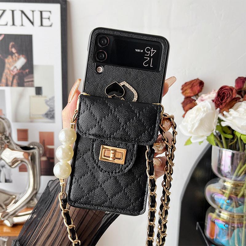 Love Lock Wallet Mobile Phone Case for Samsung Zflip5 Folding Screen Clamshell 6 Crossbody Chain 7 Straps Light Luxury