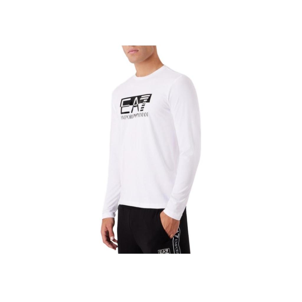 Emporio Armani EA7 Letter Print Crew Neck Long Sleeve T-Shirt Men Tops White 6RPT64PJ03Z0100