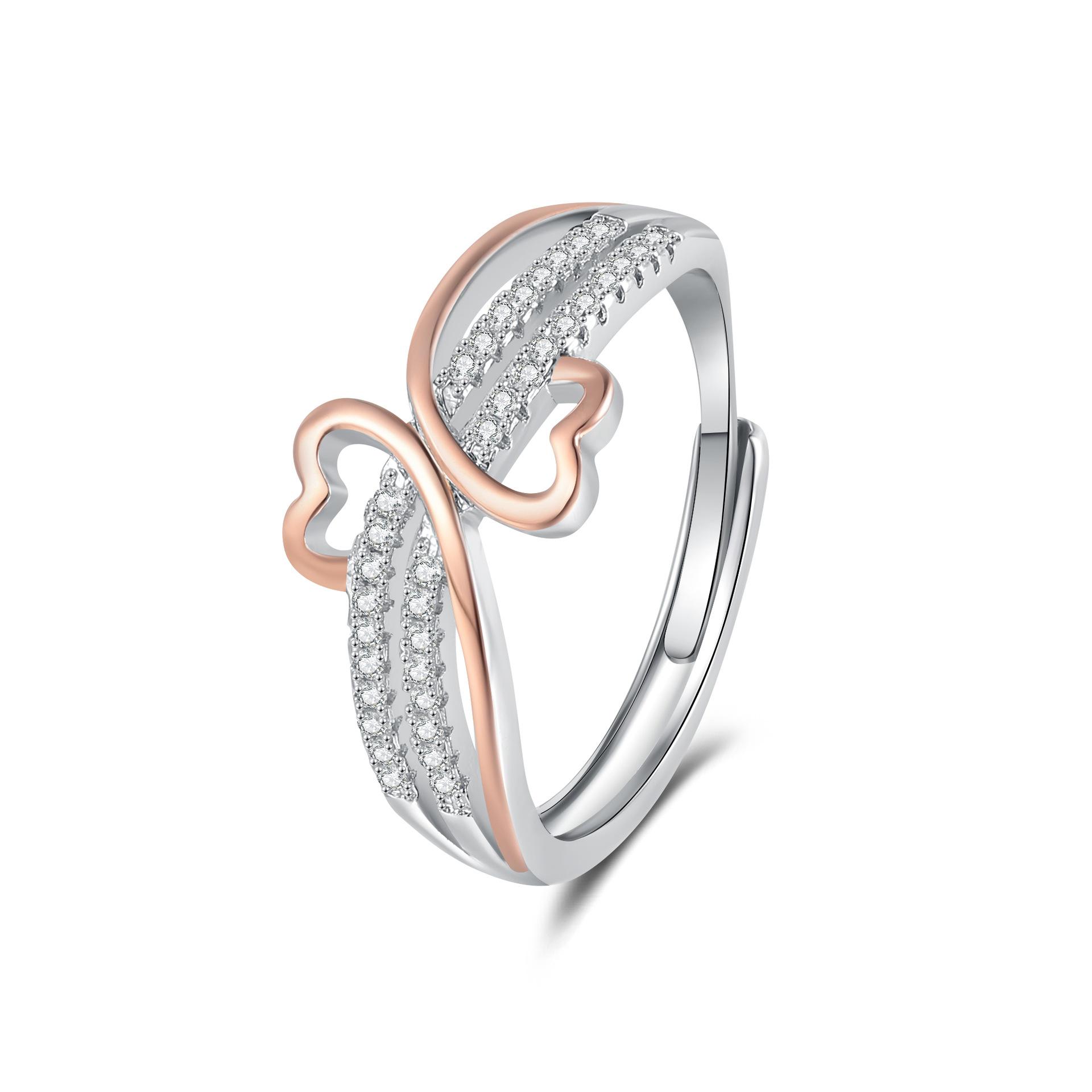2026 Two-color Love Ring Women s Inlaid Zircon Light Luxury Niche Design Sense Simple Heart Ring Jewelry Resizable