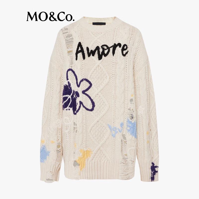 MO&Co. Embroidered Jacquard Lambswool Blend Sweater