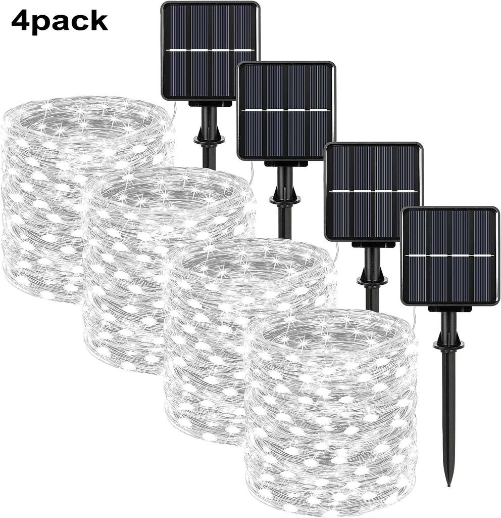 Pack of 4 Solar Fairy Lights Outdoor 400LED Fairy Lights Outdoor 8 Modes Copper Wire IP65 Warterproof for GardenPatio Yard Party