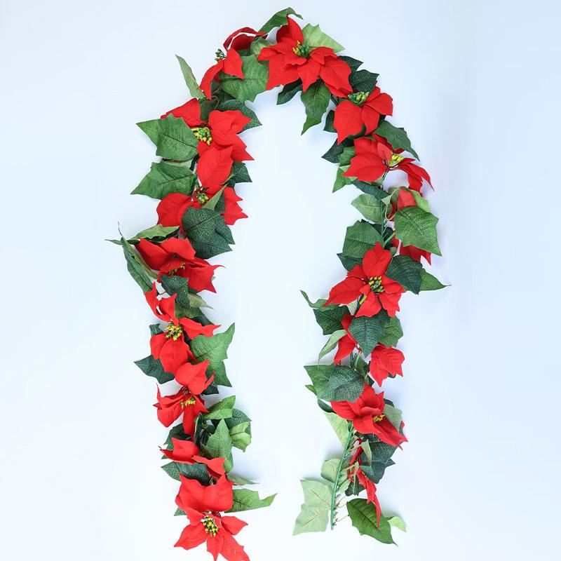 

Christmas Atmosphere Arrangement, Wall Decoration, Simulated Christmas Rattan Flannel, Poinsettia Artificial Rattan