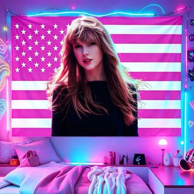 American Flag Singer Print Wall Tapestry, Aesthetic Pink Neon Wall Art for Bedroom Dorm Living Room Home Decor