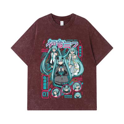 275 GSM Washed T-shirts 100% Cotton Vocaloid V1 Hatsune Miku Print Unisex Heavy Cotton T Shirt