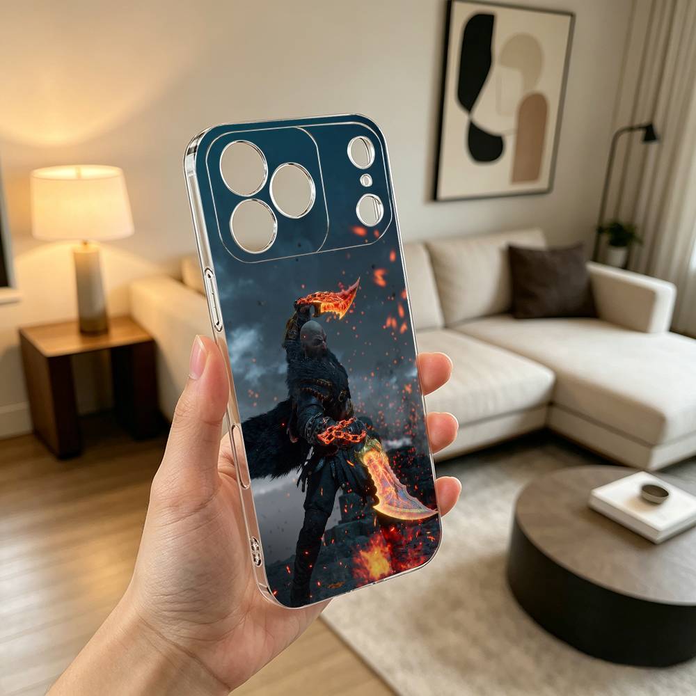 God of war Battle Karatos GAME Phone Case Transparent Silicone Soft For iPhone 17 16 15 14 13 12 11 Mini Pro Max Plus
