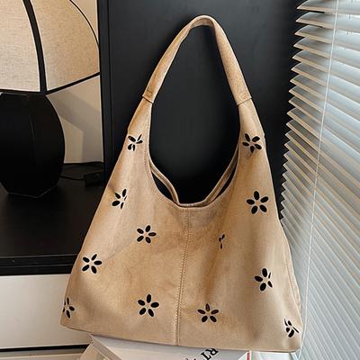College Style Bag Women's Casual Hollow Tote Bag Suede Shoulder Bag Women's Commuter Underarm Bag