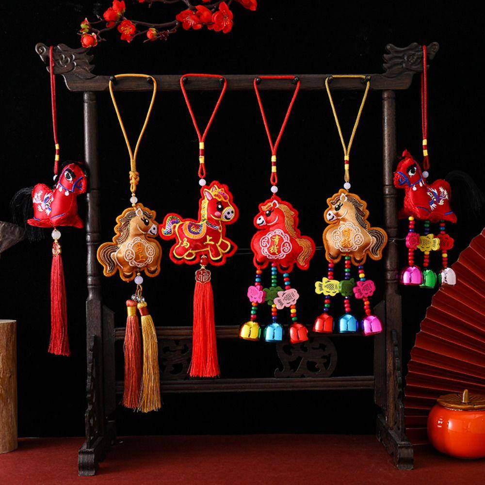 Chinese Red Chinese New Year Incense Packet with Tassel Embroidered Spring Festival Bell Pendant Zodiac Portable
