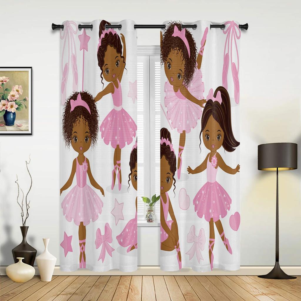 Niña Bailarina de Ballet Flor Rosa Mariposa Cortinas para Dormitorio Sala de Estar Cortinas Cocina Ventana Infantil Decoración del Hogar
