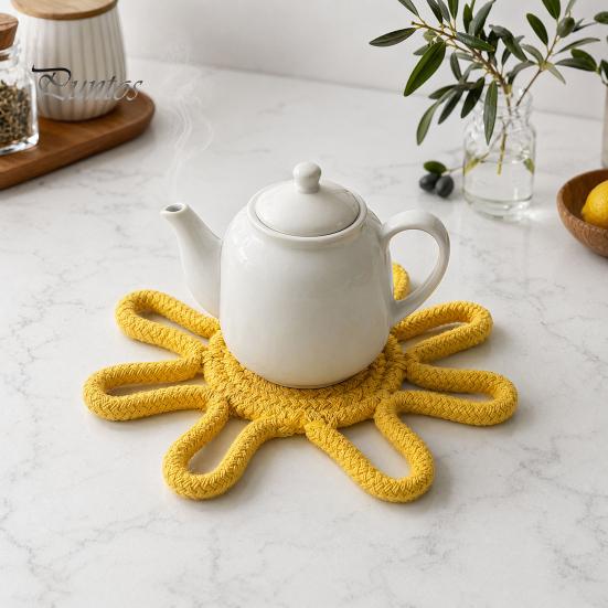 Sous-verre Style Nordique Tournesol Corde de Coton Sous-verre, Tapis Isolant Thermique Fait Main pour Tasse Antidérapante Table, Set de Table Pots Et Tasses Tissé