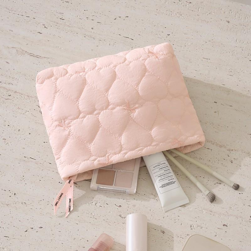 Quilted Floral Cosmetic Bag Women Men Portable Zippered Makeup Organizer In Candy Colors