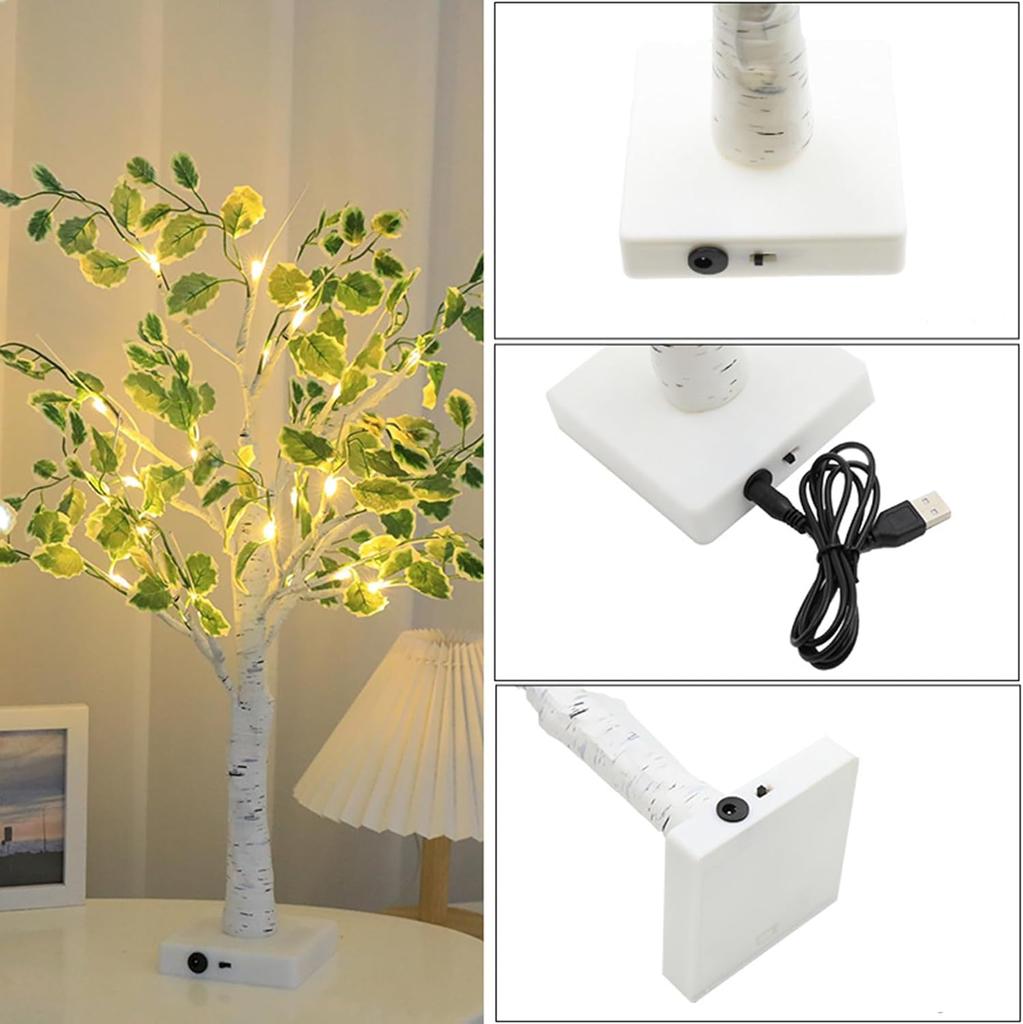 siawadeky Eucalyptus-Style Leaf Tree Lights Night Lights with 24 Bulbs, USB and LED Dual Power Supply, DIY Artificial Tree Lamp, Indirect Lighting,