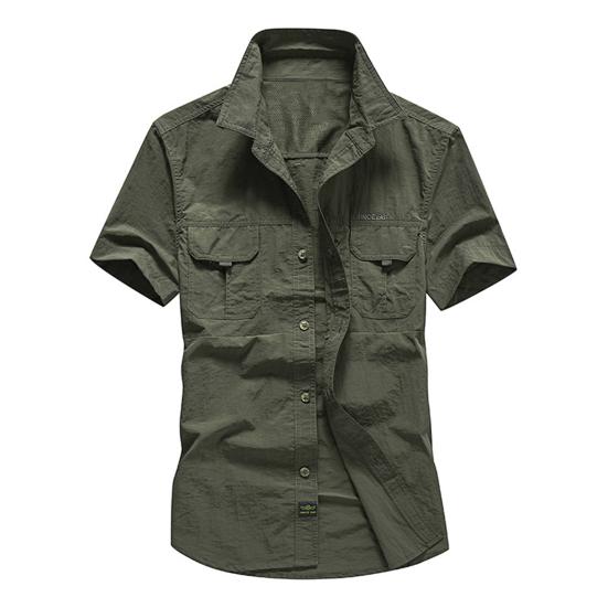 Pánská košile s krátkým rukávem Měkká jednořadá stahovací límec ochrana proti slunci Outdoorová košile Pánské oblečení