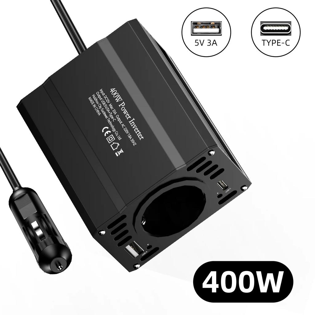 400W/500W/1500W Car inverter DC 12V to AC 220V converter, 3USB 2.0 and 1USB QC3.0 European standard socket