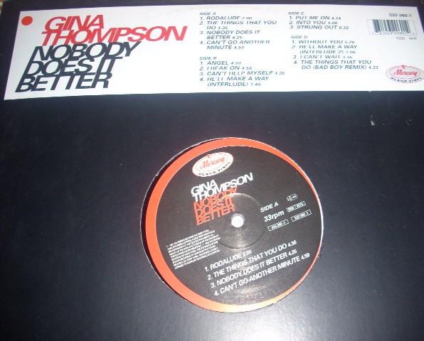 

LP Record GINA THOMPSON - Nobody Does It Better 5320601 MERCURY BLACK V 1996 UK Rap & Hip-Hop/R&B Used