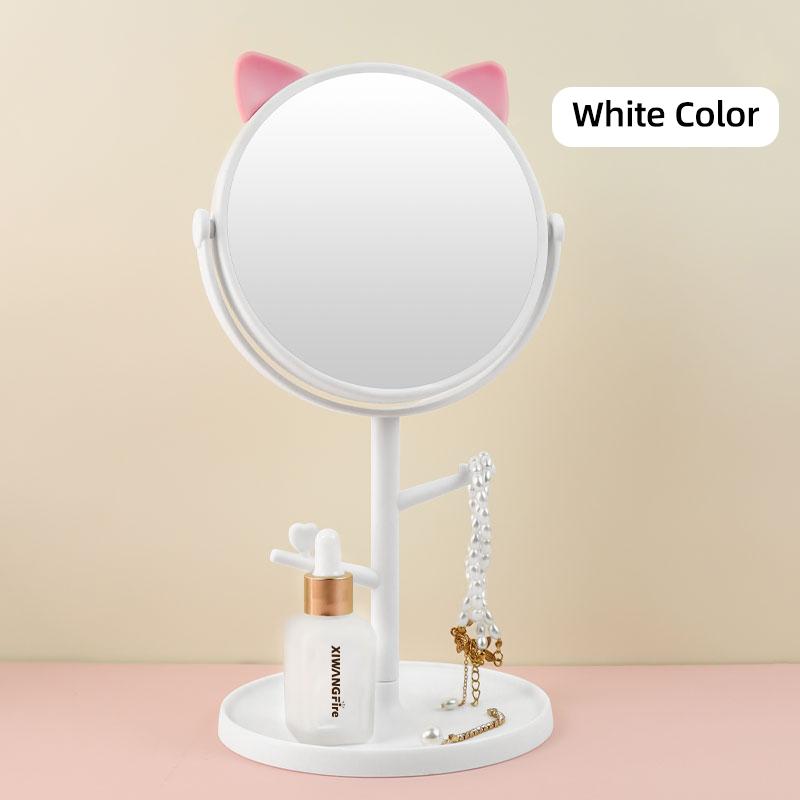 

Вращающееся зеркало для макияжа высокой четкости, портативное настольное зеркало с милыми кошачьими ушками, зеркало принцессы, зеркало для туалетного столика в студенческом общежитии белый