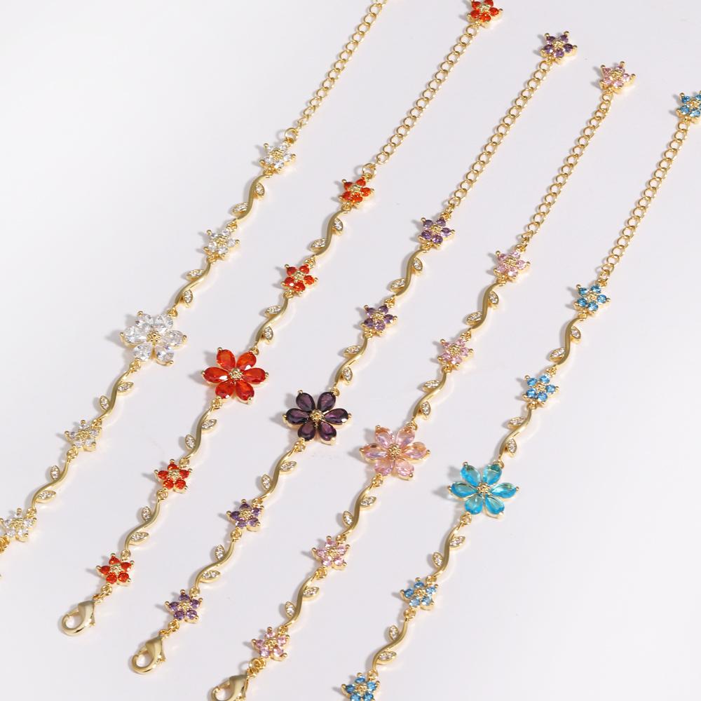 Luxury Colorful Zircon Flower Bracelets For Women Girls Korean Sweet Gold Crystal Adjustable Bracelet Jewelry Gift
