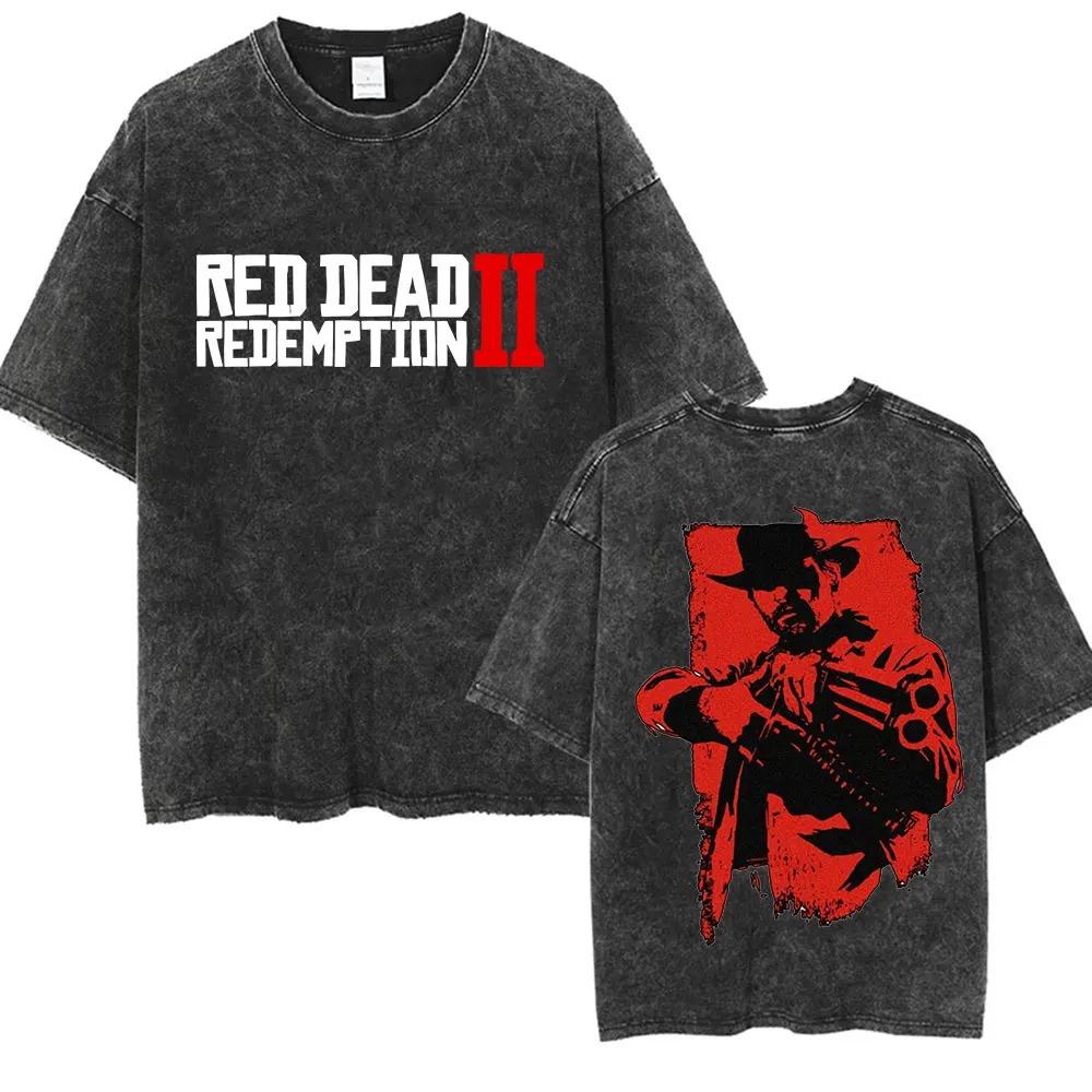2026 T-shirt a maniche corte con scollo rotondo Y2k Unisex Nuova Top Magliette T-shirt Giocatore Red Dead Redemption 2 Lavata Vintage