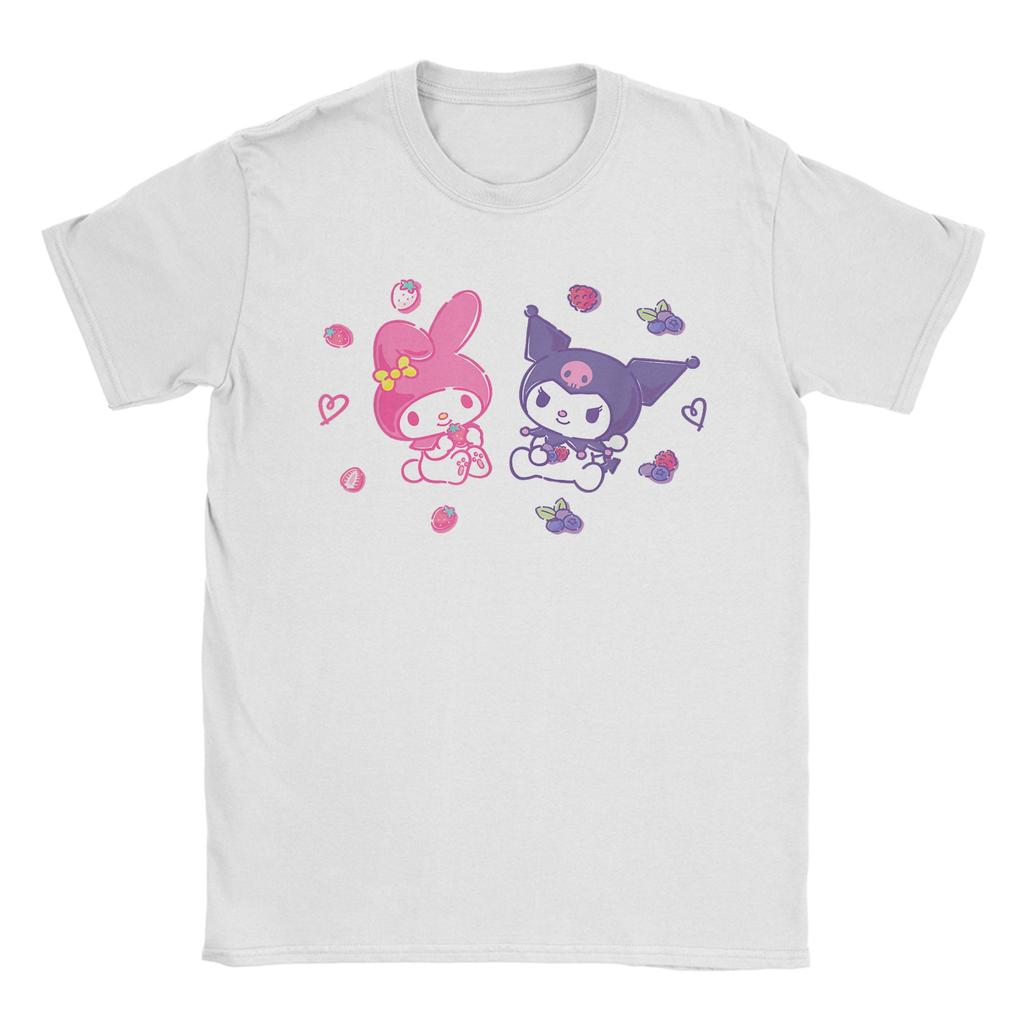 Casual Kuromi and My Melody Berries TShirt for Unisex Round Collar Cotton T Shirts  Short Sleeve Tees Big Size Clothes