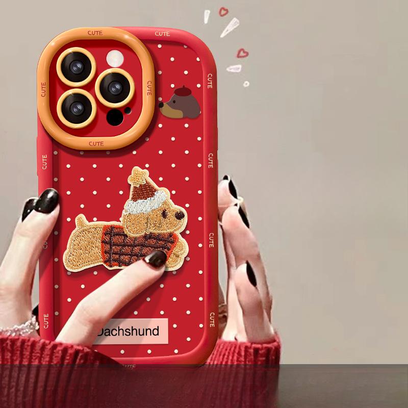 

Наклейка с щенком подходит для праздничного красного чехла для телефона iPhone 16pro. Это мило и ударопрочно. Изготовлено из мягкого силикона 7/8 Redmi Note 9 Pro