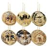 12 Pcs Nativity Scene Ornament Round Wooden Birth of Jesus Christian Keepsake Religious Hanging Pendant for Christmas Home Car Decor