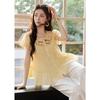 Mioxu Yellow Embroidered Tencel Short Sleeve Shirt
