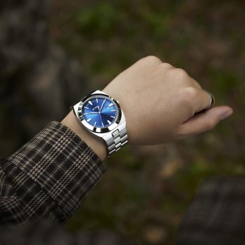 BUREI Men's Analog Quartz Watch, Simple, Waterproof, Silver, Large Dial, Date Display, Popular, Stylish, Gentleman's, Business, Casual, Luminous, Silv