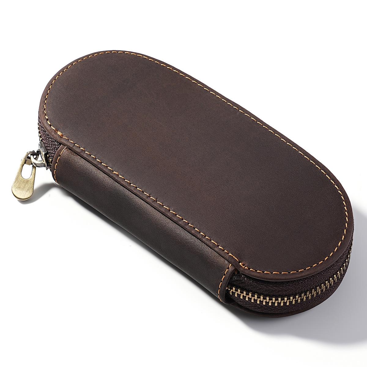 

Retro Genuine Leather 3 Slots Handmade Fountain Pen Case Brass Buckle Storage Pencil Holder Office School Stationery Best Gift