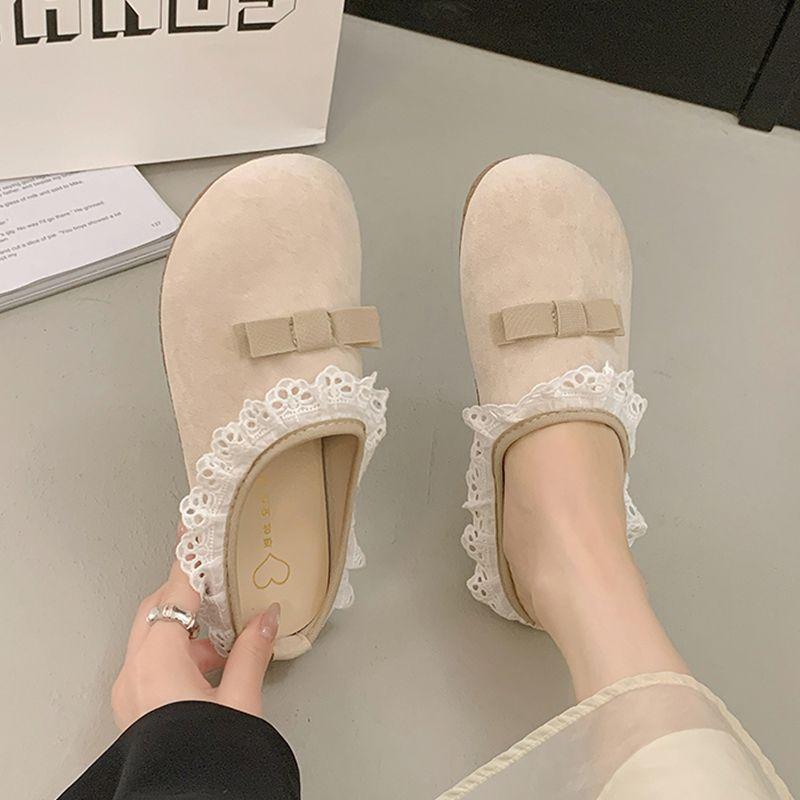 2025 new bow lace bag head half slippers women's summer wear with skirt lazy women's cool slippers