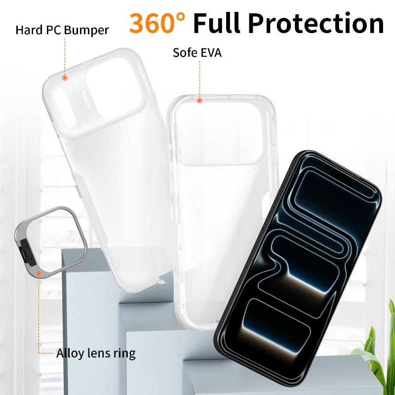 Soft EVA + Hard PC 2-in-1 Metal Lens Holder Armor Phone Case For iPhone 17 Pro Max 15 11 12 13 14 16 Pro Max Bumper Back Cover