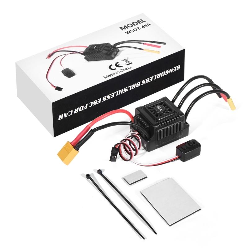 

WSDT-45A Sensorless ESC Brushless Waterproof 45A for Car For Various Brushless Servos Multiple Protections чорний