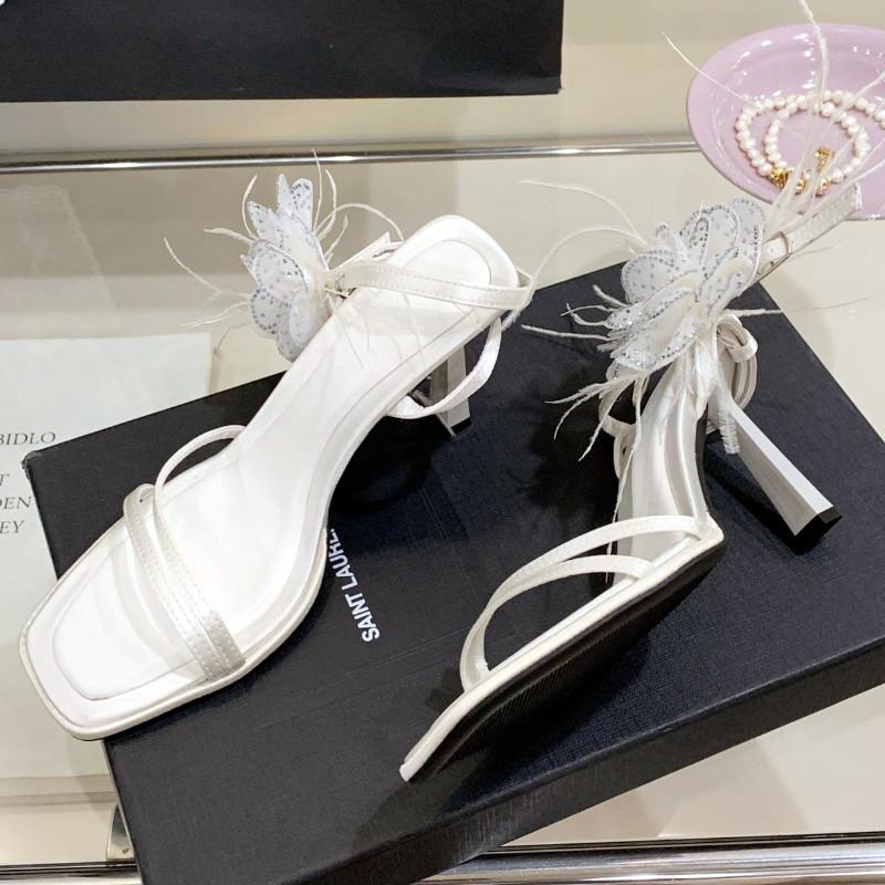 Luxury Rhinestone Flower Women Sandals Summer Sexy Open Toe Ankle Strap Slide Sandals Elegant Party Design High Quality Shoes