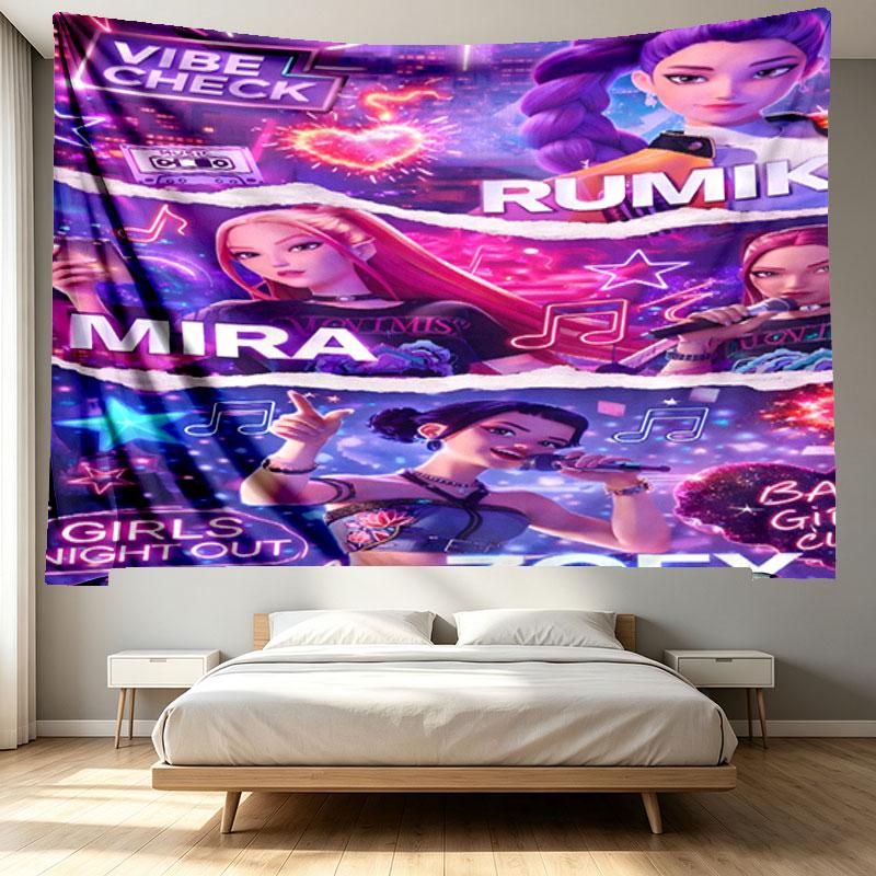 KPop Demon Hunters Print Tapestry - Portable Wall Decor Cloth, for Home, Dorm, Travel, Bedroom, Living Room - Ideal Birthday Housewarming Gift