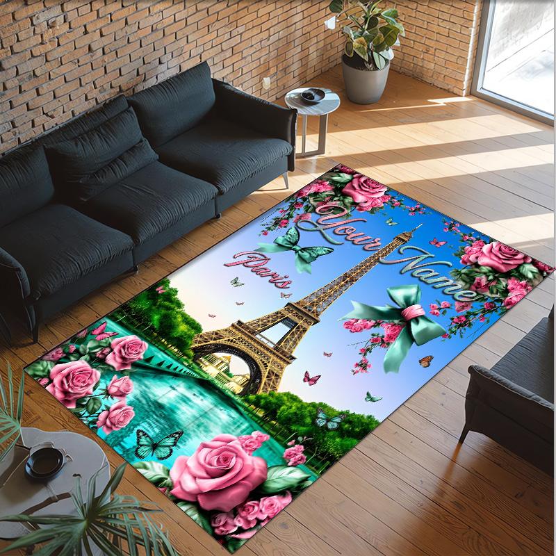 Hearts Theme Crystal Velvet Floor Rug Personalized Custom Name Text Warm Carpet Home Decoration