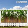 Sfondo per Porta del Garage in Legno Rustico 2D con Rampicante Bianco e Fiori Striscione per la Casa