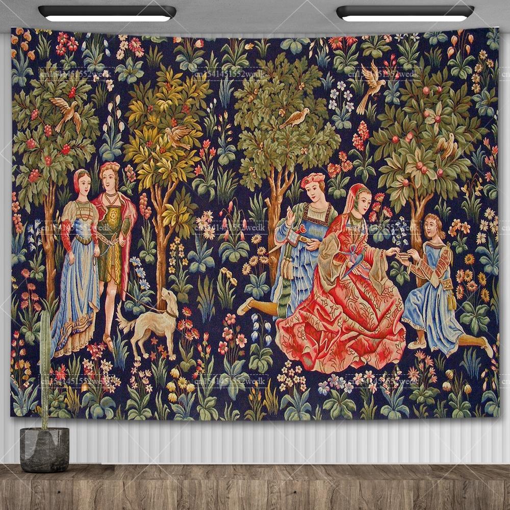 Lady And The Unicorn Tapestry Medieval Tapestry Wall Hanging Printed Home Decor Tapestries Background Room Covering For Bed