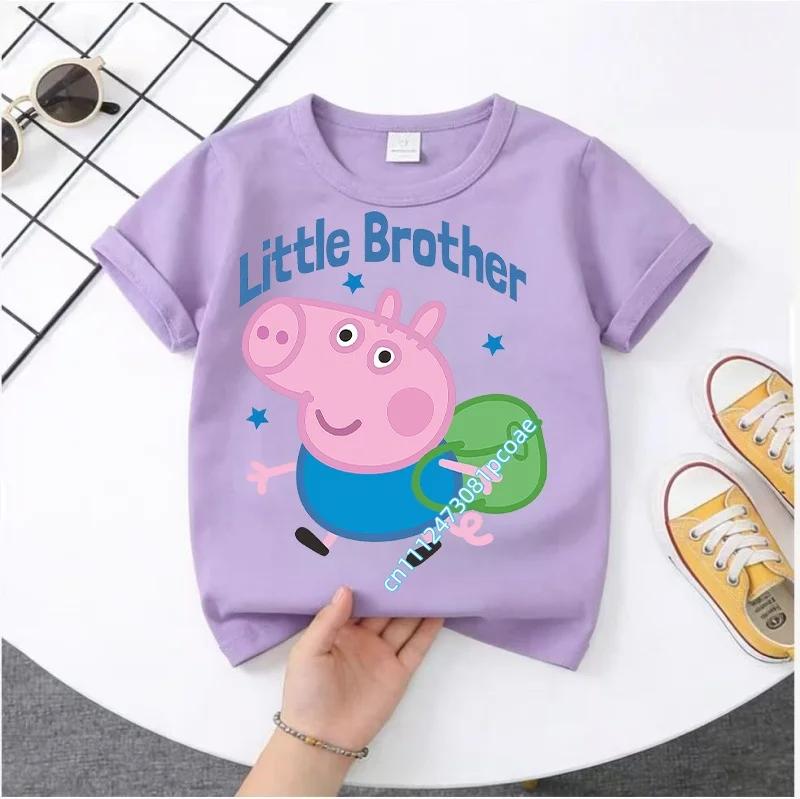 Peppa Pig children's Polyester short-sleeved boys' sports shirt and girls' casual top, 2026 summer T-shirt with cartoon print