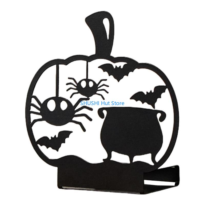 

Halloween Holders Tealight Stand with Ghostly Bat Spiderweb Funny Black Metal Candlestick Party Decoration D57B